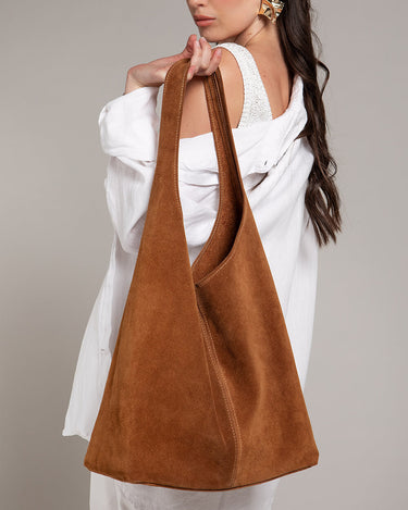 Camilla Caramel Suede Tote Bag