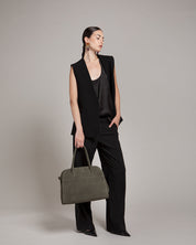 Alessia Suede Buckled Carryall Olive Green