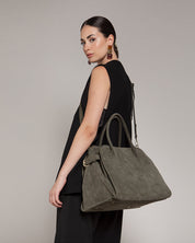 Alessia Suede Buckled Carryall Olive Green