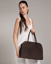 Alessia Suede Buckled Carryall Tobacco Brown