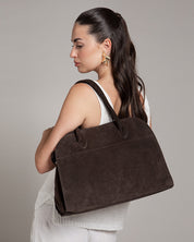 Alessia Suede Buckled Carryall Tobacco Brown