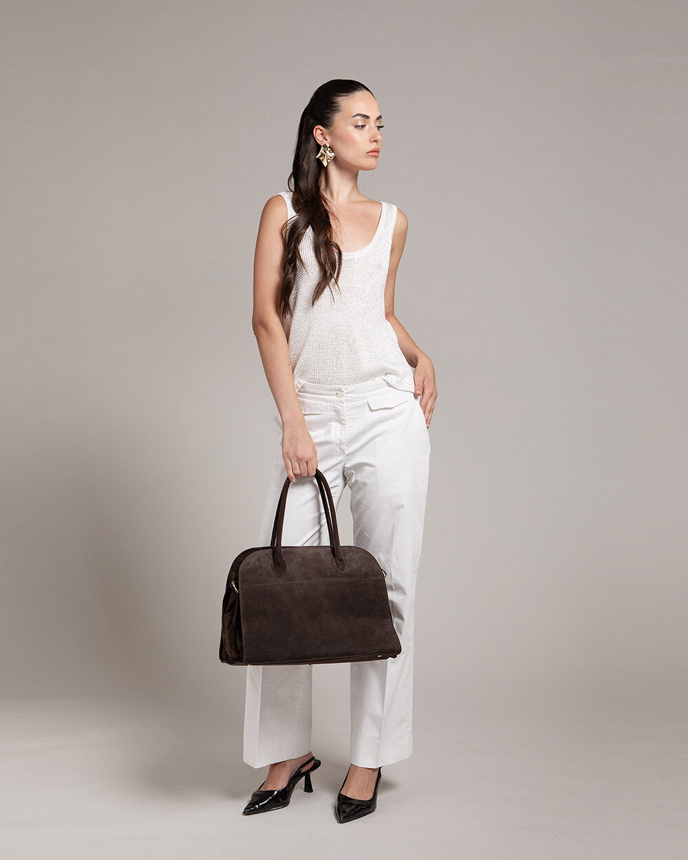Alessia Suede Buckled Carryall Tobacco Brown