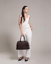 Alessia Suede Buckled Carryall Tobacco Brown