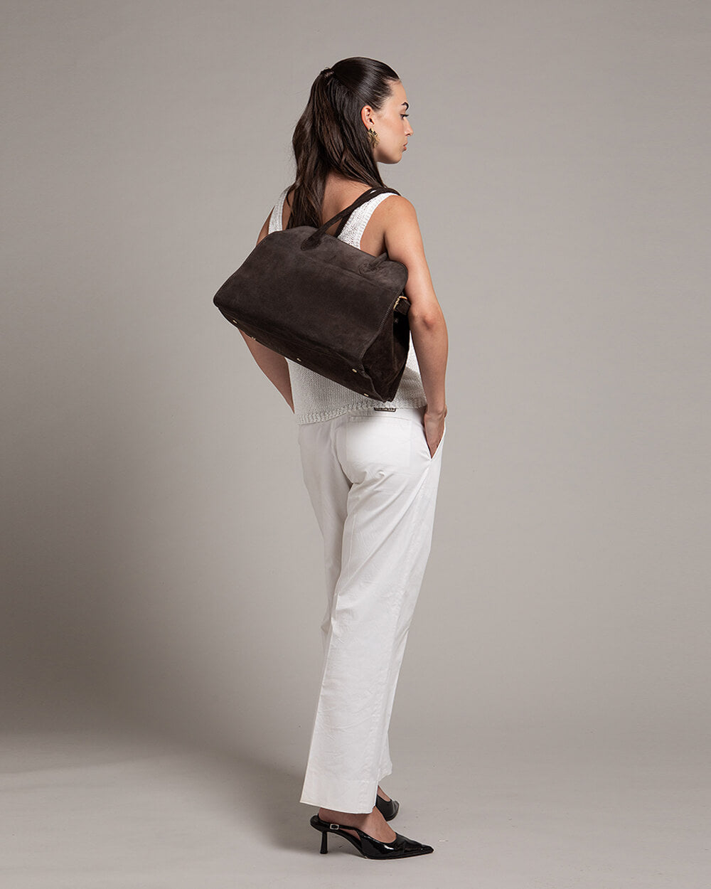 Alessia Suede Buckled Carryall Tobacco Brown