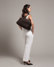 Alessia Suede Buckled Carryall Tobacco Brown