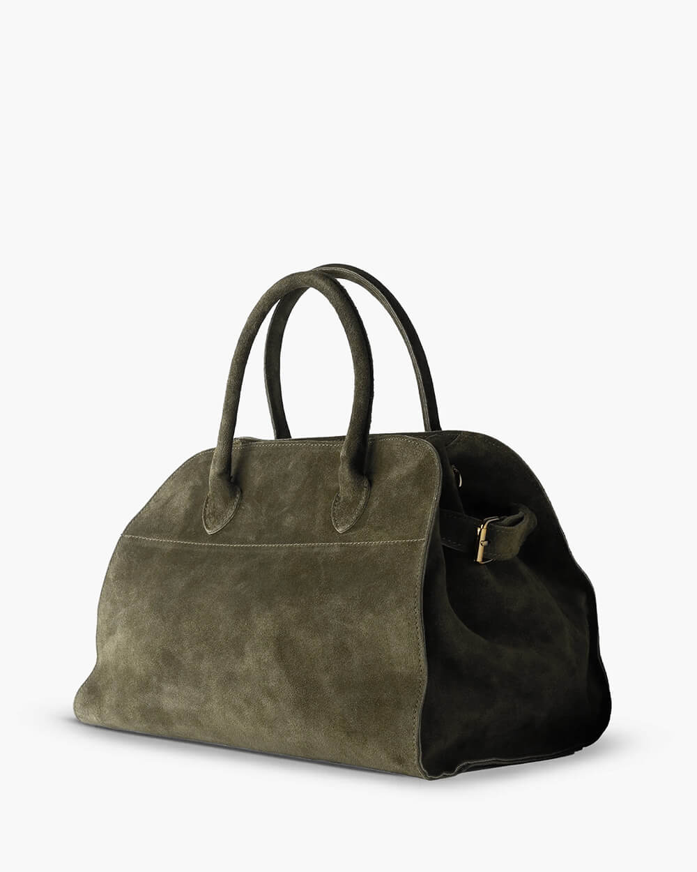 Alessia Suede Buckled Carryall Olive Green
