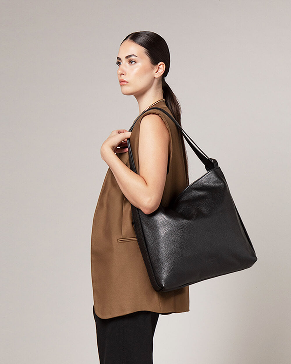 Sofia Black Leather 2-in-1 Convertible Backpack Tote Bag