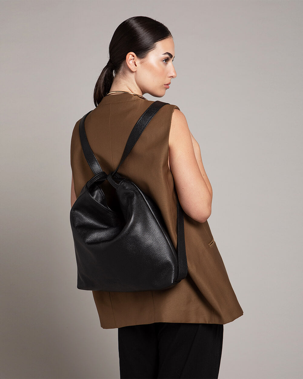 Sofia Black Leather 2-in-1 Convertible Backpack Tote Bag