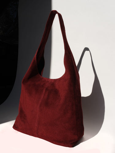 Camilla Suede Tote Bag in Wine Red