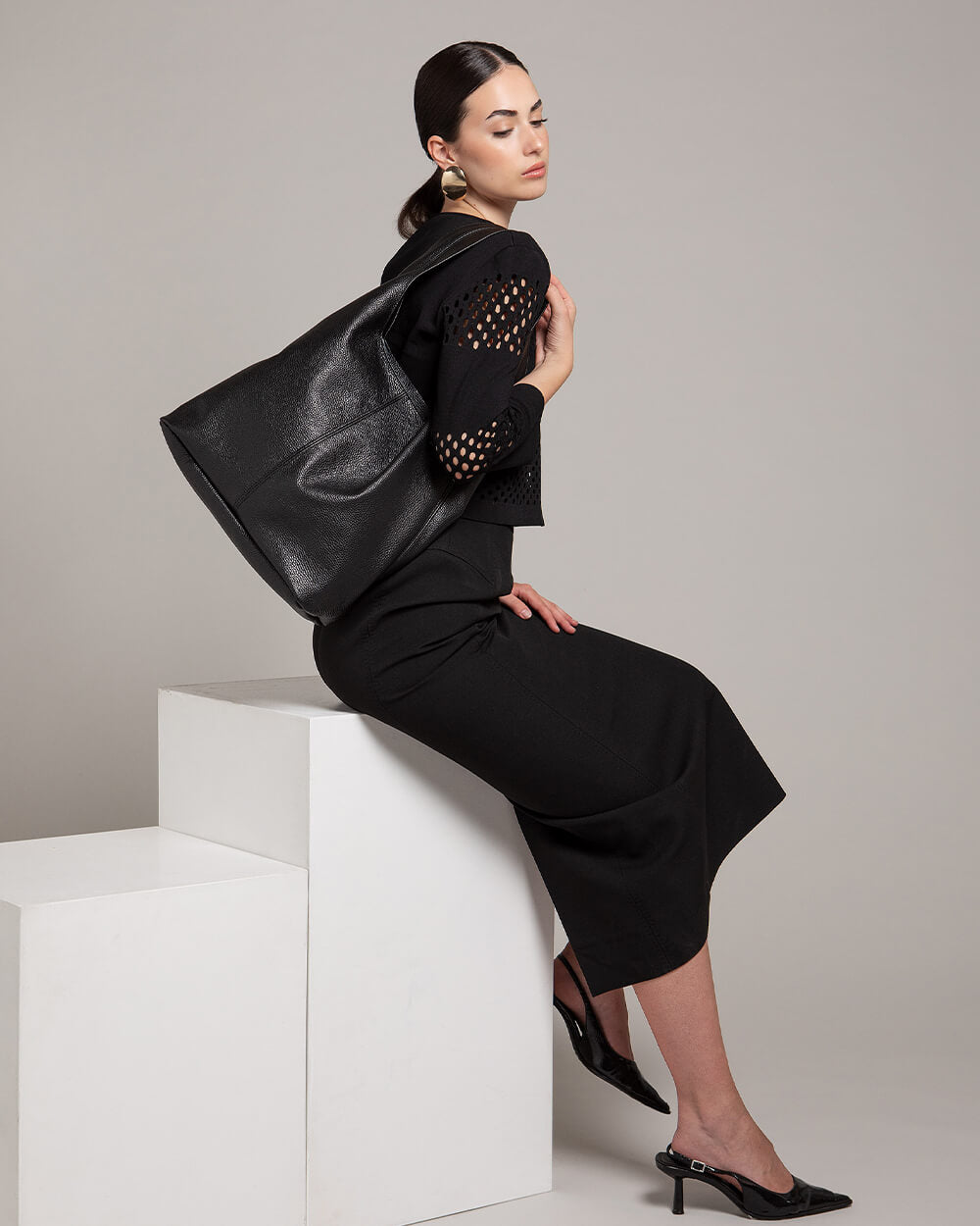 Sienna Black Leather Hobo Bag