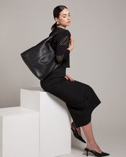 Sienna Black Leather Hobo Bag