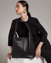 Sienna Black Leather Hobo Bag