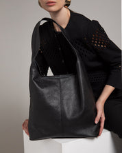 Sienna Black Leather Hobo Bag