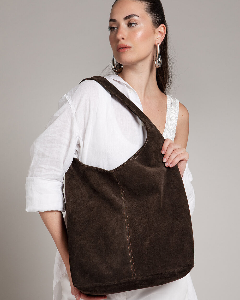 Camilla Suede Tote Bag in Tobacco Brown