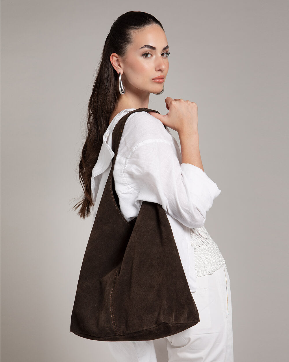 Camilla Suede Tote Bag in Tobacco Brown