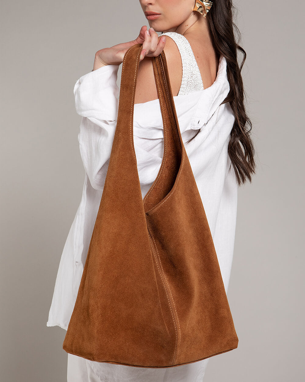 Camilla Suede Tote Bag in Caramel