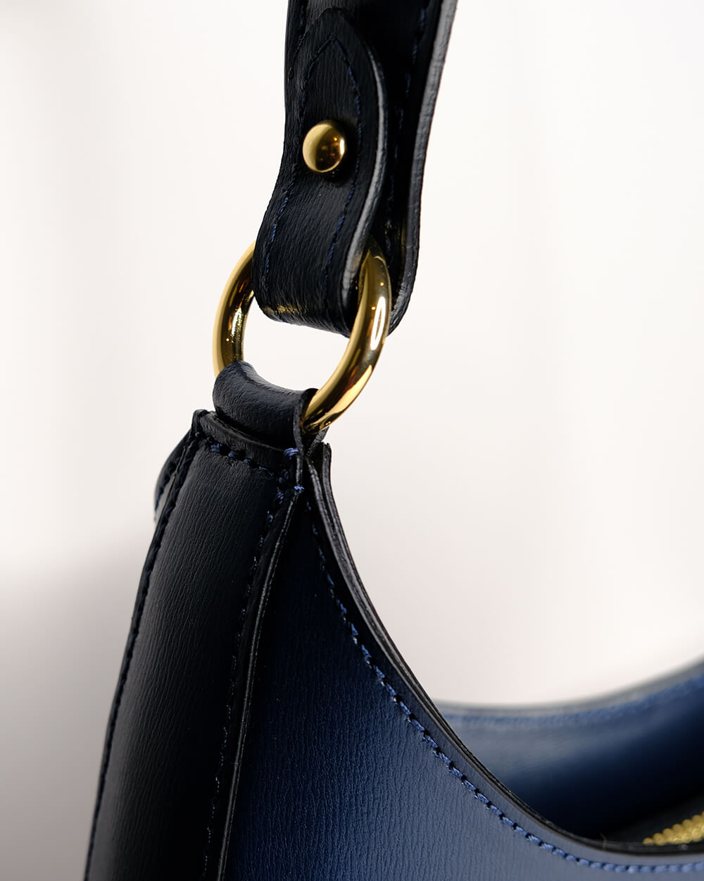 Luna Leather Shoulder Bag in Navy Blue