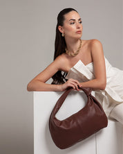 Vittoria Leather Crescent Knot Bag in Mocha Brown