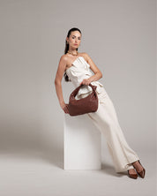 Vittoria Leather Crescent Knot Bag in Mocha Brown