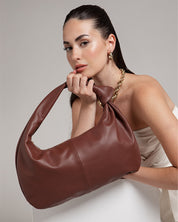 Vittoria Leather Crescent Knot Bag in Mocha Brown