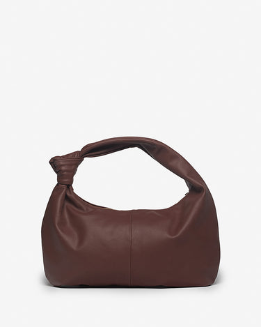 Vittoria Leather Crescent Knot Bag in Mocha Brown