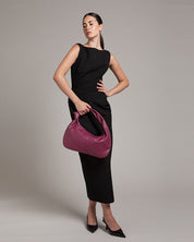 Vittoria Leather Crescent Knot Bag in Damson Plum