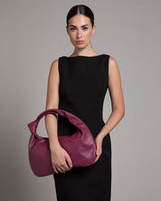 Vittoria Leather Crescent Knot Bag in Damson Plum