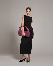 Vittoria Leather Crescent Knot Bag in Damson Plum