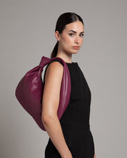 Vittoria Leather Crescent Knot Bag in Damson Plum