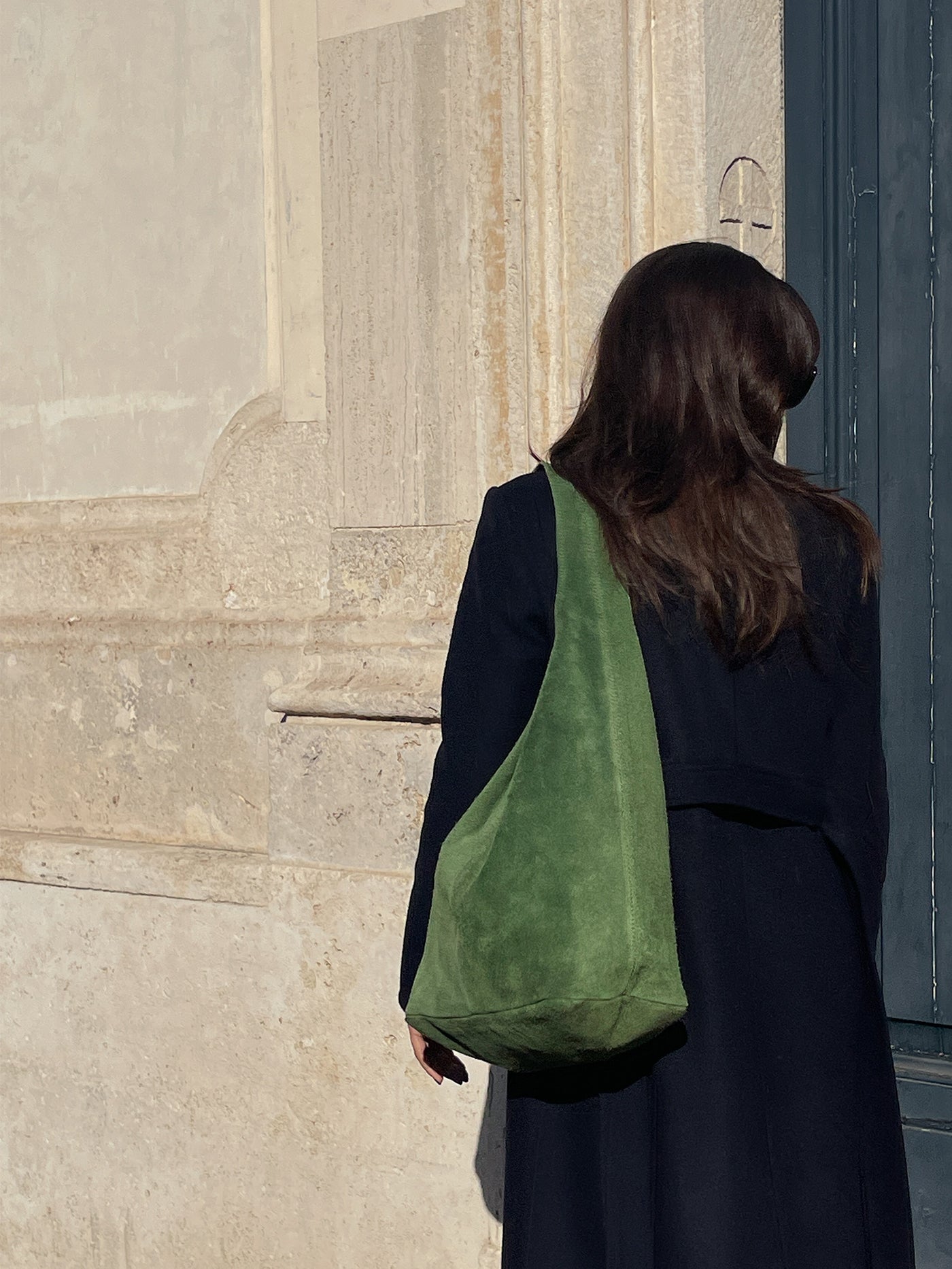 Camilla Suede Tote Bag in Olive Green - OTTAVIA