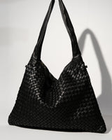 Gaia Braided Leather Shoulder Bag in Black - OTTAVIA