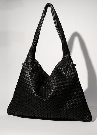 Gaia Braided Leather Shoulder Bag in Black - OTTAVIA