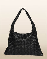 Gaia Braided Leather Shoulder Bag in Black - OTTAVIA