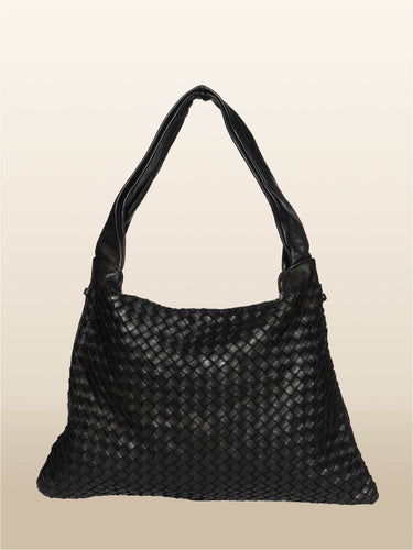 Gaia Braided Leather Shoulder Bag in Black - OTTAVIA
