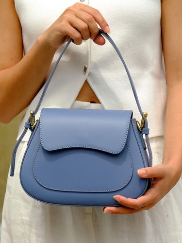 Lucia Leather Shoulder Bag in Blue Azure - OTTAVIA