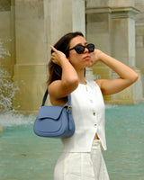 Lucia Leather Shoulder Bag in Blue Azure - OTTAVIA