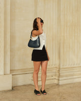 Luna Leather Shoulder Bag in Navy Blue - OTTAVIA