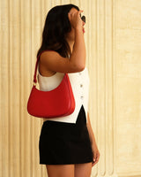 Luna Leather Shoulder Bag in Red - OTTAVIA