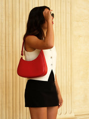 Luna Leather Shoulder Bag in Red - OTTAVIA